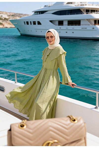 Aselim Hijap Moda Romantik Pamuk Vual Astarlı Elbise –Yeşil