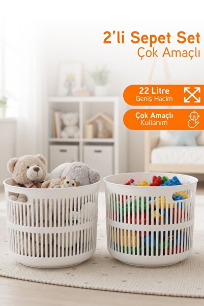 İronika Solara 2'li Dekoratif Çok Amaçlı Sepet Çamaşır Sepeti Oyuncak Sepeti ...