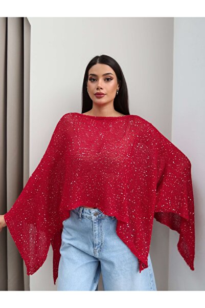 ESRAHELVACI Asymmetrical Cut Sparkling Poncho Blouse