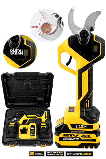 CATOR 21V Çift Batarya 10 pilli Ağaç Odun Dal Kesme Makinesı 50 mm Şarjlı Dij...