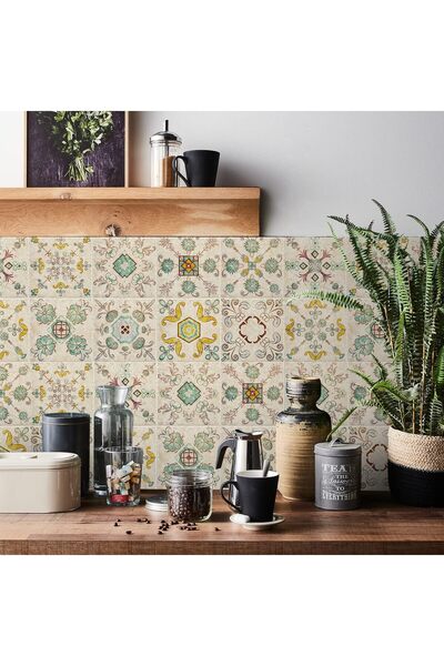 Arabest Beige Victorian Tile Stickers,Vintage Wall Decal,Adhesive Tile Art,PV...