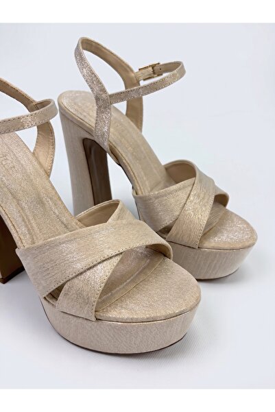 Nubbock Luna Cream Cross-Strapped Platform 11cm Heeled Evening Dress (Neolit ...