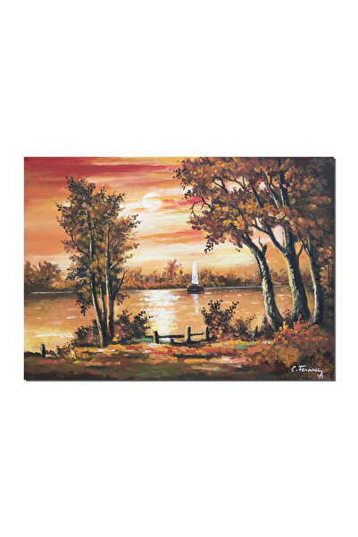 artnova Tablou apus de soare cu iola pictat manual, Calmitate, 70x50cm ulei p...