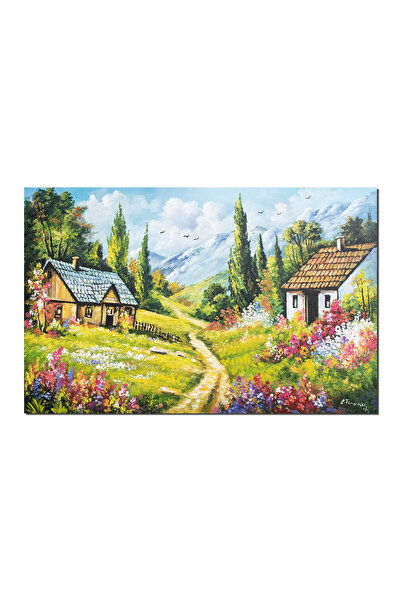 artnova Χειροποίητη ζωγραφιά καλοκαιρινού ορεινού τοπίου με πολύχρωμα λουλούδ...