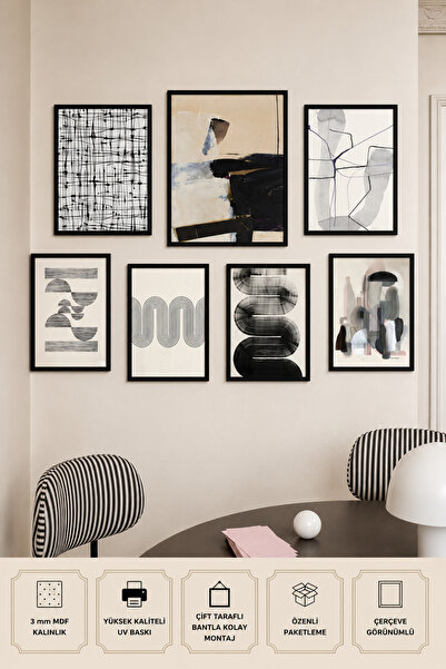 UNT Set de 7 tablouri abstracte minimaliste cu aspect de cadru |   Decor de p...