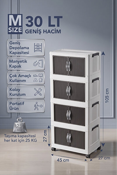 EVLE Katlanabilir 4 Katlı "Medium" 30 LT Tekerlekli Manyetik Kapaklı Portatif...