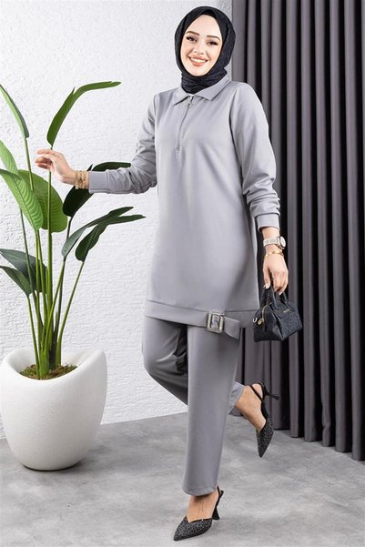 Generic Brand Half Zipper Sports Suit Gray
