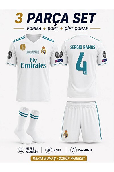 yenteks Çocuk Futbol Forması Sergio Ramos Beyaz Real.Madrid.2018 Çorap Hediyeli