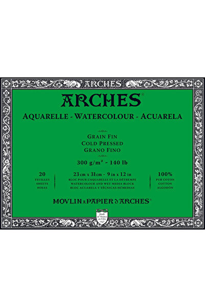 Arches Orta Dokulu Suluboya Bloğu 300G 23 x 31 20S Soğuk Baskı - Naturel Beyaz