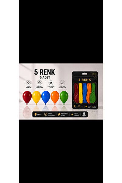 Karışık renkli 5’li balon seti - parti ve doğum günü
