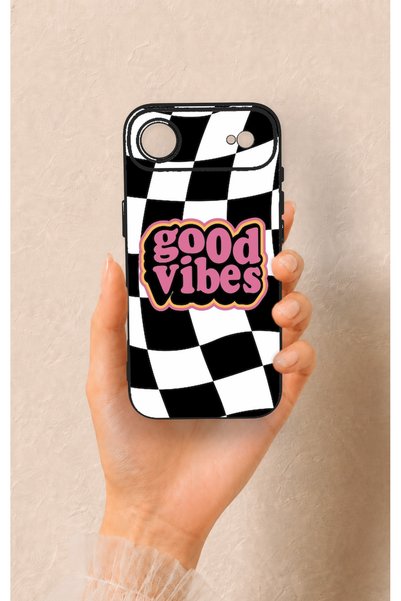 Vip Case iPhone 17 Air Compatible Black Good Vibes Patterned Silicone Case