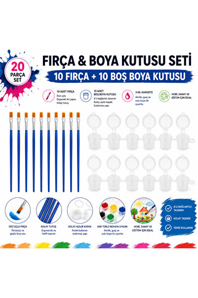 Genel Markalar 10 Fırça + 10 Adet 6’lı Boş Boya Kutusu Seti 3 ml – Boyama ve ...