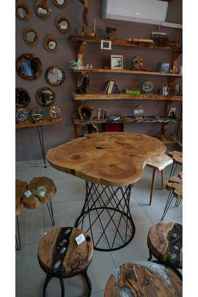 Kilikya Wood 110x80 cm Tek Parça Katran Ağacı Bistro Orta Bar Sehpası – El Ya...