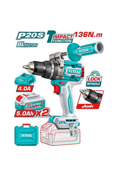 TOTAL Drill Battery Rrakaj 20V 136N.M Plastic Case with Extra Battery, Charge...