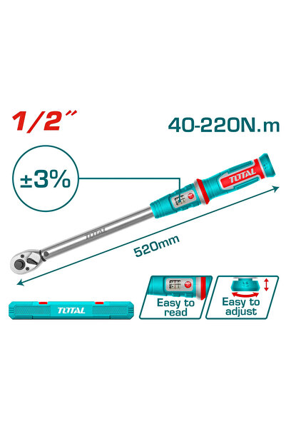 TOTAL 1/2" Digital Auto Torque Wrench 40-220Nm Handheld Torque Wrench