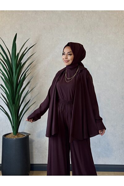ALANURMODA 22883 Shawl Collar Jacket 3-Piece Set Plum