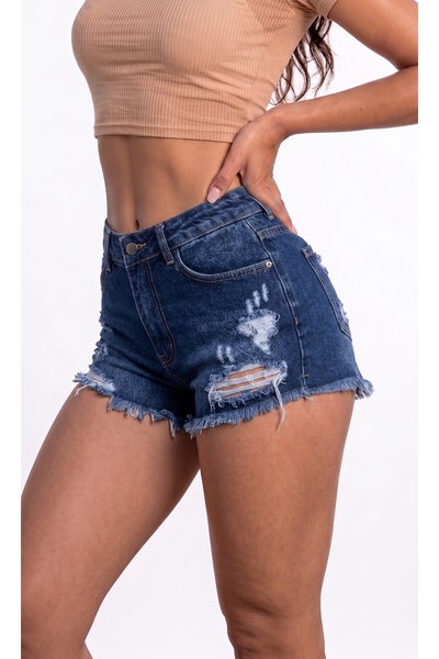 REDZARRAM Dark Blue Jeans Shorts with Ripped Detail