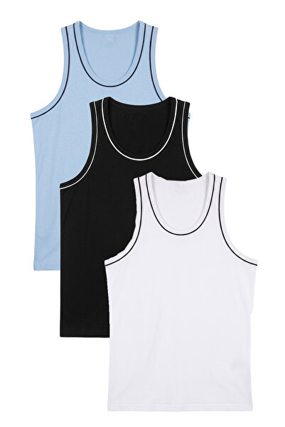 nacar çarşı Men's 3-Piece Baby Blue Black Gray Ribbed Cotton Combed Cotton St...