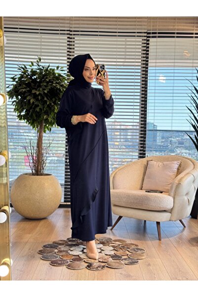 Taşpınar 26221 فستان مضلع باللون الأزرق الداكن
