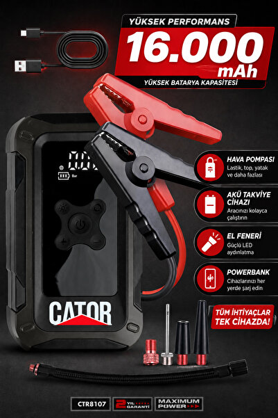 CATOR 4'ü 1 Arada Led ışık | Powerbank | Akü Takviye Cihazı | Şarjlı Lastik Ş...