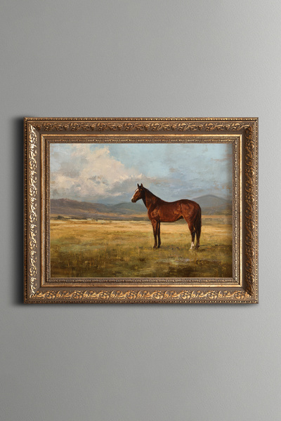 epiqart Lonely Horse in the Steppe - Vintage Patterned Painting - Thick Model