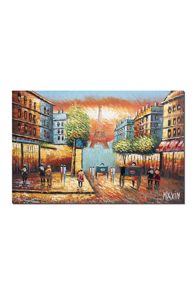 artnova Ръчно рисувана картина на Париж, Изглед към Айфеловата кула, 90x60 см...