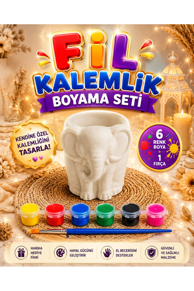 elvanhobi Mini Fil Kalemlik Boyama Seti Dekoratif Mini Obje