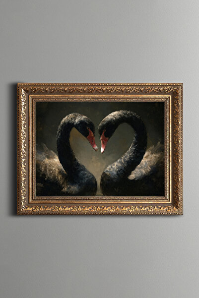 epiqart The Love of Black Swans - Vintage Patterned Painting - Thick Model