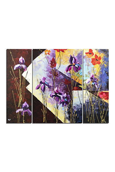 artnova Set 3 tablouri pictat manual, Irisi si maci, 120x90cm ulei pe panza i...
