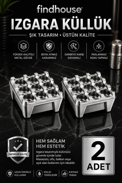findhouse Premıum Kalite 2 Adet Gümüş Renk Izgara Küllük Ev , Ofis , Cafe , Y...