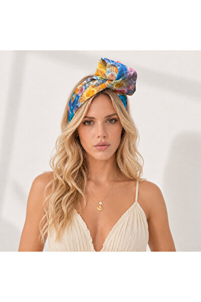 Bukiro Blue Yellow Oil Painting Patterned Wire Hair Band |   Blue Yellow 3D T...