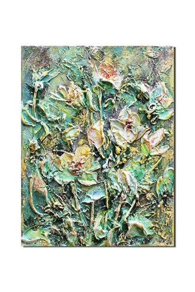 artnova Ръчно рисувана картина с импасто техника, Стилизирани цветя в градина...