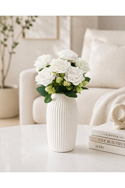 MD Aspiz Flowers Artificial Flower 7-Piece Luxury White Velvet Rose Bouquet (...