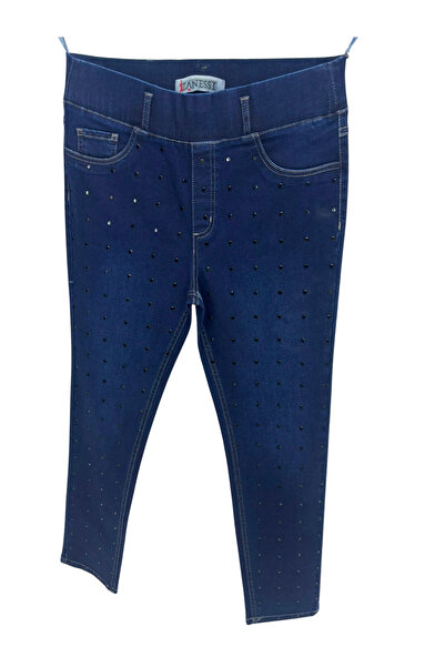 ZANESSİ FASHION Plus Size Stoned Denim Women's Trousers