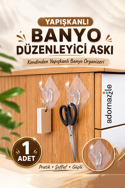 adornazzle Yapışkanlı Banyo Düzenleyici Askı, Şeffaf Banyo Organizer Askısı, ...