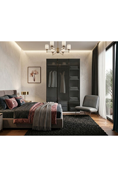 Dian Mobilya 3 Füme Cam Kapılı Gardırop Çekmeceli İçi Komple MDF