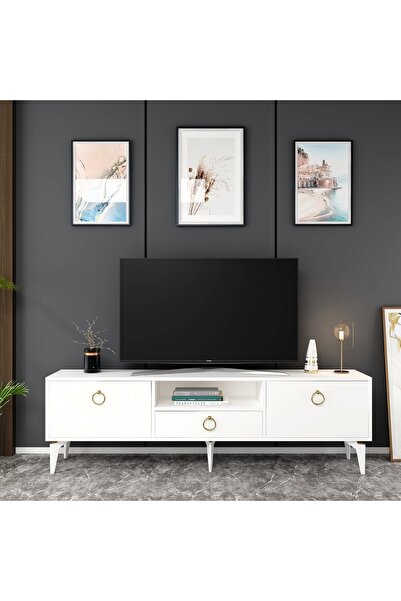 Kalender Dekor Drop Drone Tv1187 Tv Ünitesi Tv Sehpası Beyaz Altın