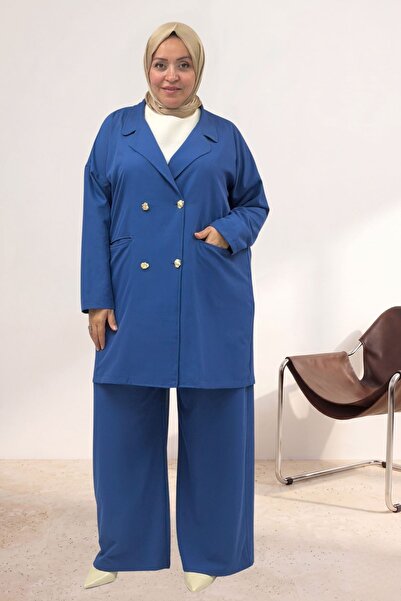 Eslina 67056 Büyük Beden Blazer Ceket - Pantolon Nova Takım - İndigo