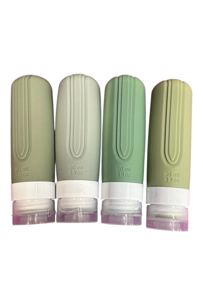 OEM Σετ 4 μπουκαλιών ταξιδίου σιλικόνης 90 ml, πράσινο χακί