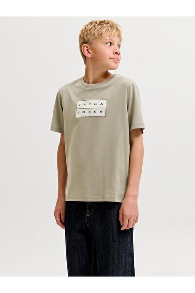 Jack & Jones Tricou băieți, bumbac, croială normală la guler, verde oliv, 152 cm
