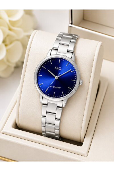 Q&Q Women's Wristwatch Silver Color Navy Blue Dial Casual and Stylish Combina...