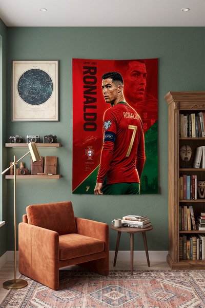Milura Cristiano Ronaldo Duvar Örtüsü – Modern Dekoratif Kaliteli Kumaş Tapes...