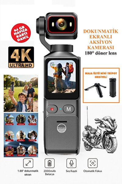 PREPARE 4K Aksiyon Kamera 180° Döner Lens | Gece Görüşü, Stabil Çekim, Vlog K...