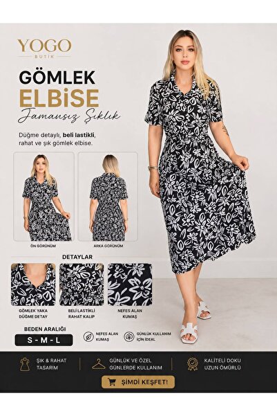 siyah beyaz desenli gömlek elbise