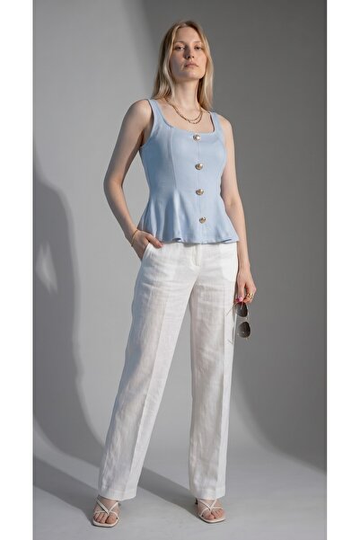 Kadın Düğme Detaylı Modal Peplum Atlet Bluz - Kare Yaka Yazlık Bluz
