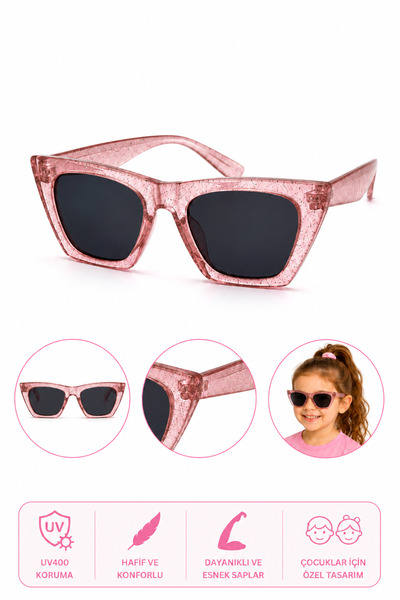 synshop Pink Glitter Uv400 Protection Girls' Sunglasses Round Model Lightweig...
