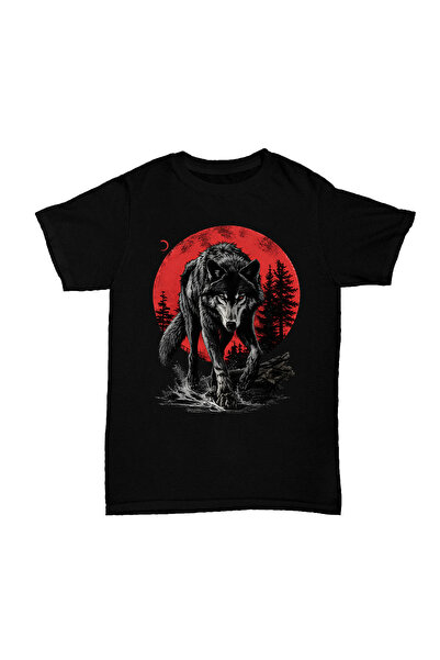 l'eivor Tricou din bumbac pentru bărbați cu imprimeu Alpha Wolf Full Moon