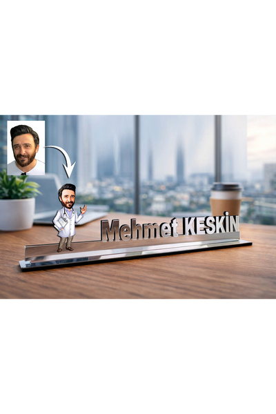 MK Sanart Doktor veya Sağlıkçı Karikatür Masa İsimliği - Kişiye Özel Eczacı D...