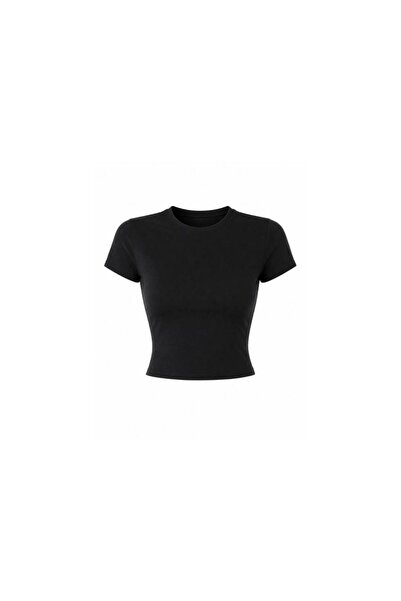 Kadın Basic Crop Tişört Slim Fit Kısa Kollu Günlük T-Shirt