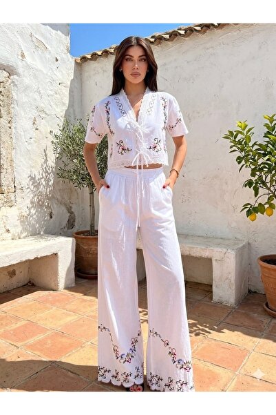 ZTO Women's Etami̇n Embroidered Detail Pants and Blazer Set